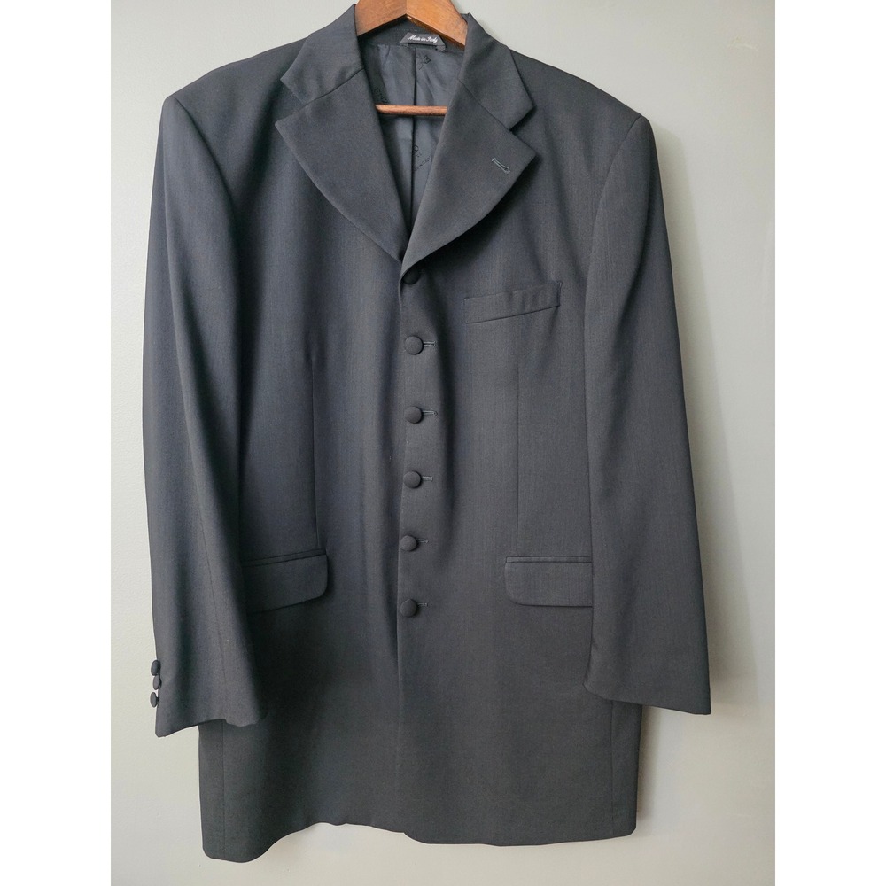 Enzo Toware Mens 2 Piece Suit F.lli Ormezzano Super 100s Wool Black 46L 38x32